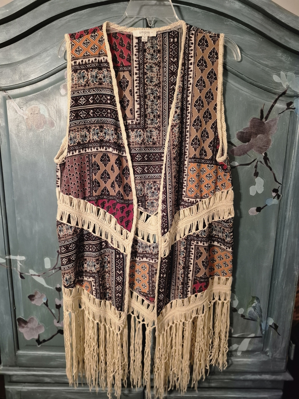 Umgee Multicolor Patchwork Fringe Long Vest